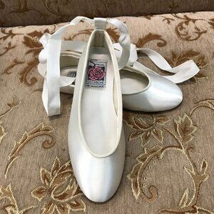 Dye-Able White Satin Ballet Flats w/ Ribbon, Formal Elegant Wedding Comfortable
